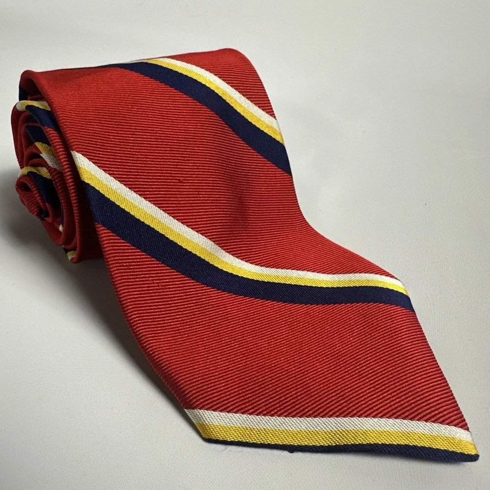 Lauren Ralph Lauren Red Striped Silk Tie Repp Stripe Classic Preppy USA
